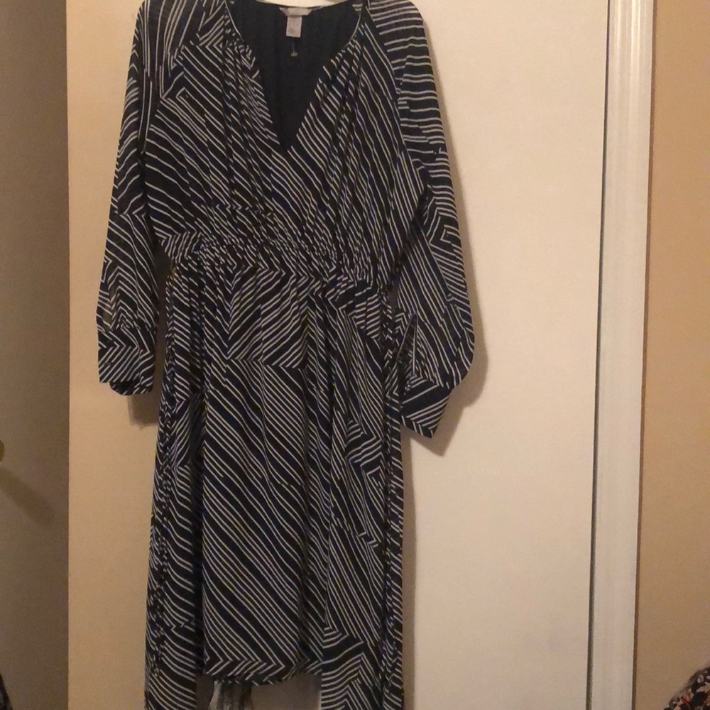 Never Worn Navy & White Striped H&M Midi Dress